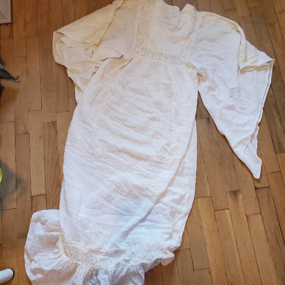 Vintage 60s 70s Ivory Bell Sleeve Mai Dress Gown Lace Angelic Bohemian Chic - Picture 8 of 13